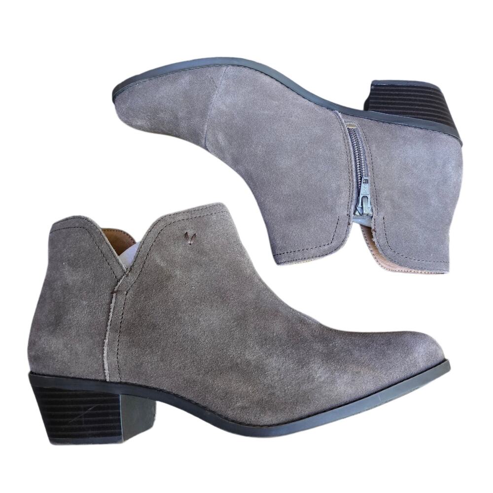Vionic Liv Gray Suede Ankle Boots Women Size 10 Side Zip Booties Low Block Heel - Picture 11 of 11